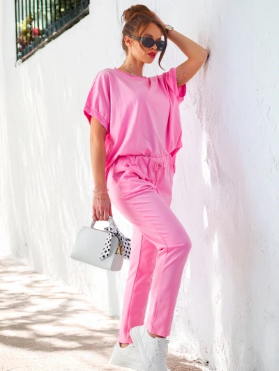 Ensemble en coton Royalfashion pour femmes avec des manches courtes et un pantalon droit