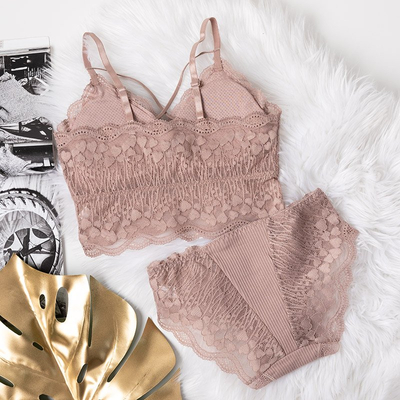 Ensemble lingerie femme rose foncé avec dentelle - Sous-vêtements