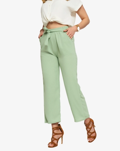Pantalon large en tissu pour femme vert - Vêtements