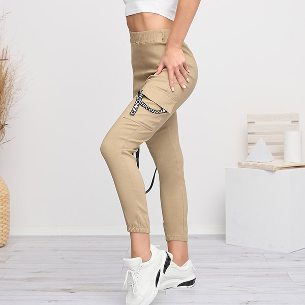 Pantalon cargo femme beige avec ceinture - Vêtements