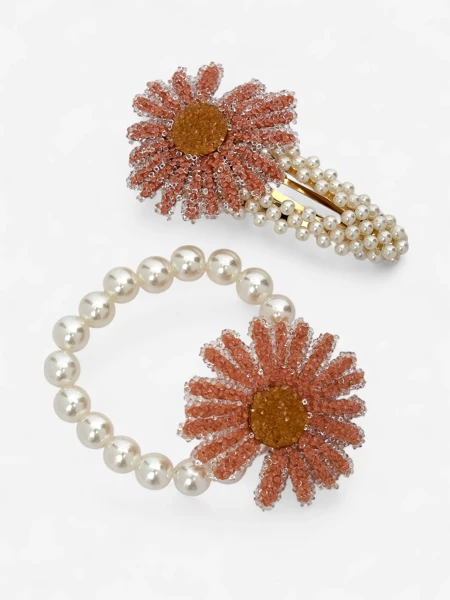 Royalfashion Set de barrettes et élastiques avec fleur Flora Perla