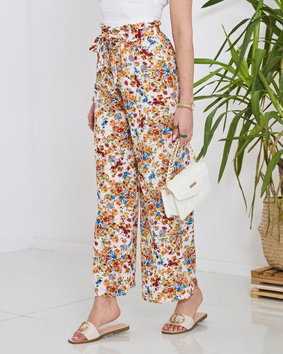 Pantalon palazzo blanc à fleurs orange pour femme - Vêtements