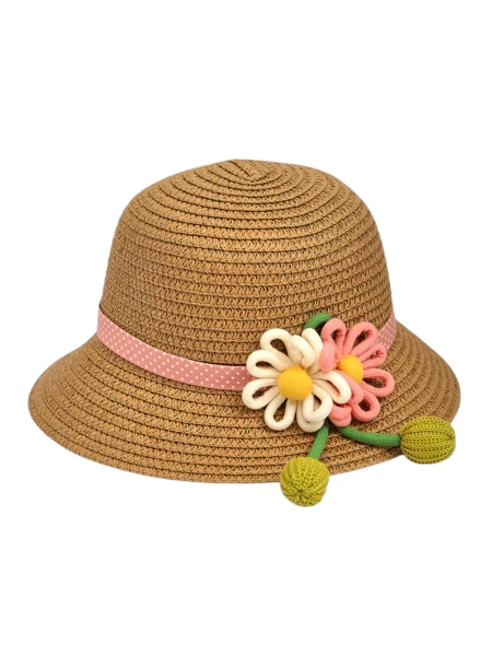 Royalfashion Chapeau de paille pour enfants avec fleurs marguerite et rose