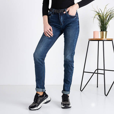 Pantalon en jean femme bleu marine avec ceinture - Vêtements