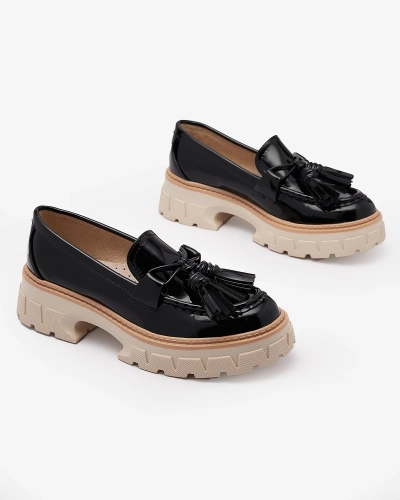 Mocassins laqués noirs à glands pour femme Kaipo- Footwear