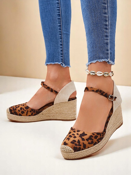 Aurelia Leopard Compensées Royalfashion pour femmes cuir écologique camel