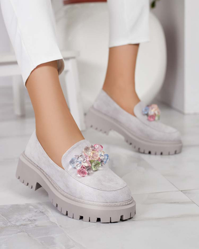Mocassins gris clair pour femmes avec perles colorées Hetika - Footwear