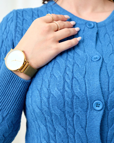 Royalfashion Pull cardigan à carreaux pour femme bleu