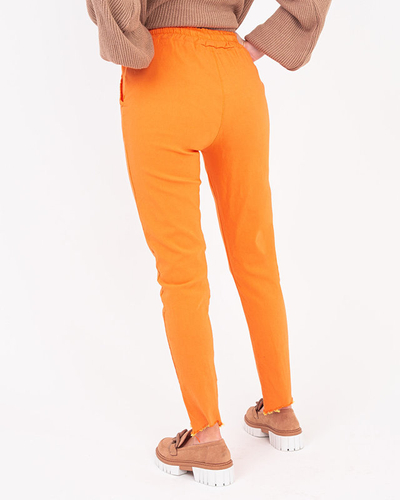 Pantalon femme en tissu orange avec zircons cubiques - Vêtements