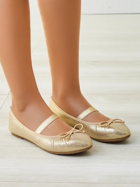 Royalfashion Ballerines brillantes pour femmes avec un nœud et élastique Safte