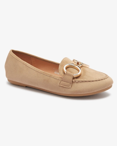 OUTLET Mocassins femme éco-suède marron clair avec ornement Briseri - Footwear