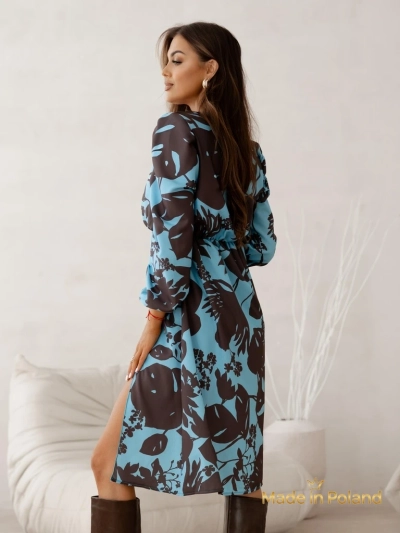 Robe Afrodyta Blu Oceano – midi bleue, manches longues, style classique