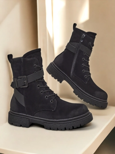 Bottines style worker pour femmes noires Miros