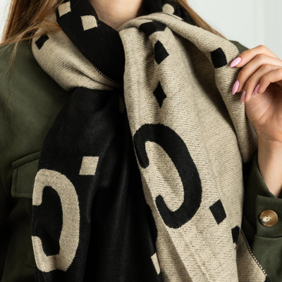 Écharpe chaude réversible à motifs pour femmes noir et beige - Accessoires