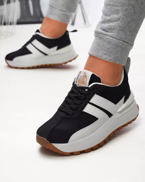 Chaussures de sport noires en éco-cuir pour femme avec empiècements colorés Tifora- Footwear