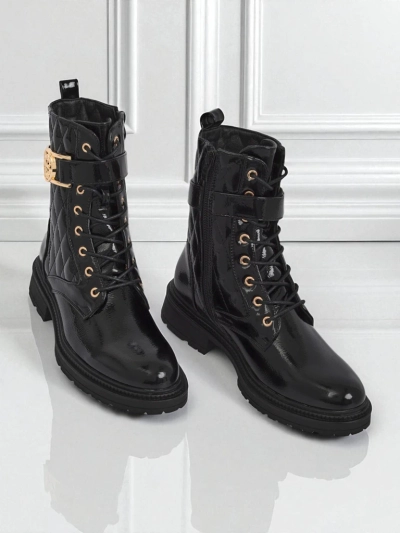 Pikowane botki damskie z ekologicznej skóry lakierowanej Opal Verge