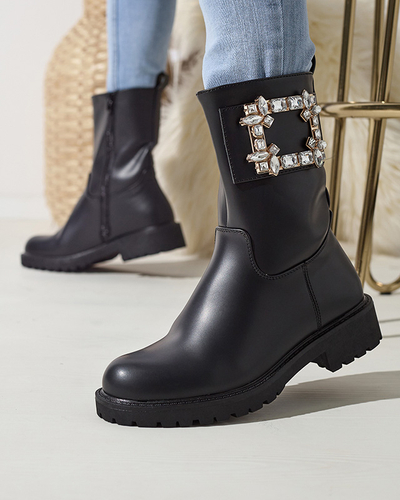 Bottes en éco-cuir noir pour femmes avec embellissement Xetika - Footwear