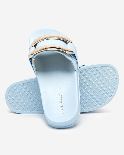 Chaussons femme bleus avec ornement Serina doré - Footwear
