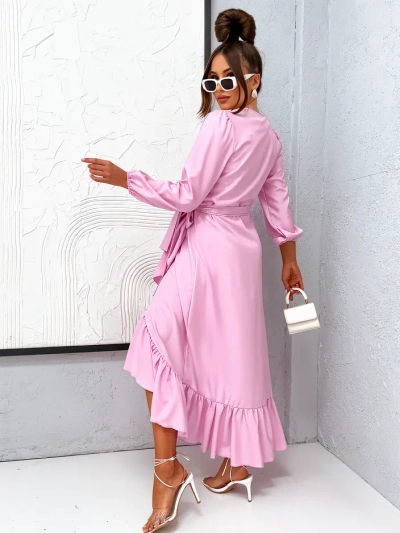 Royalfashion Robe midi nouée pour femmes avec volants