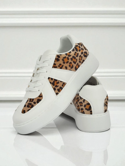 Baskets pour Femmes Calista Leopardia – Blanc Cuir Écologique Tissu Printemps 4cm