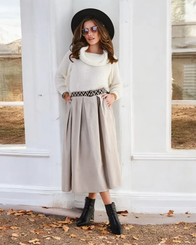 Jupe midi pour femmes Royalfashion a' la corduroy