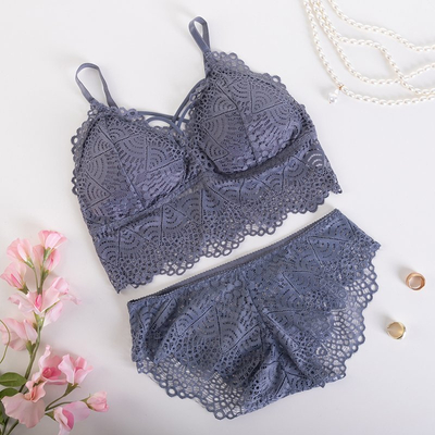 Ensemble de sous-vêtements en dentelle pour femmes gris foncé - Sous-vêtements