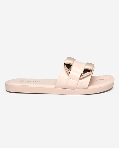 Pantoufles beiges pour femmes avec un grand ornement doré Kedino - Footwear