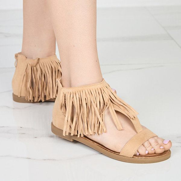 OUTLET Sandales femme à pompons beiges Clov- Shoes