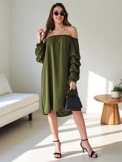 Royalfashion Robe lisse pour femmes inspirée du style espagnol avec volants