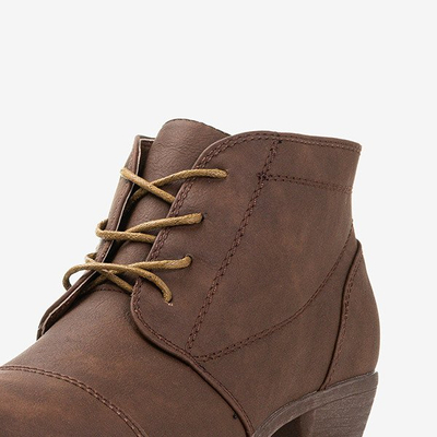 Bottines à lacets pour femmes marron foncé à talon bas Liboa - Footwear