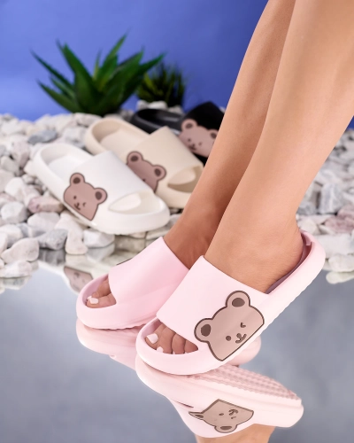 OUTLET Royalfashion Tongs en caoutchouc rose pour femme avec ours en peluche Leverika