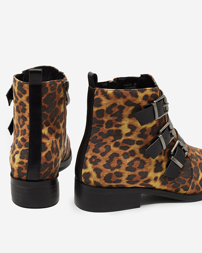 Bottines à talons plats femme imprimé léopard Leopado - Chaussures