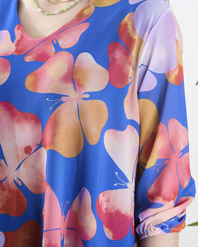 Robe femme bleu marine, longueur genoux, avec imprimé et volant - Vêtements