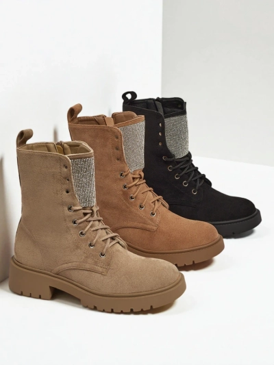 Bottines lacées en éco-daim pour femmes Ferlyne