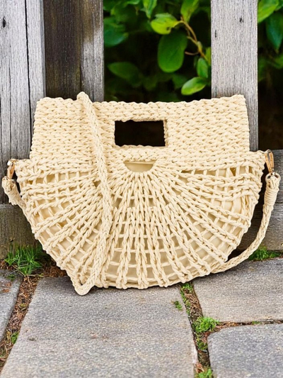 Royalfashion Petit sac à main en paille pour femme Mini Moon Straw