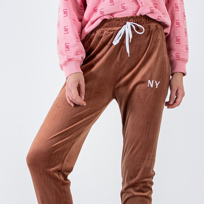 Pantalon de jogging femme marron avec inscription brodée - Vêtements