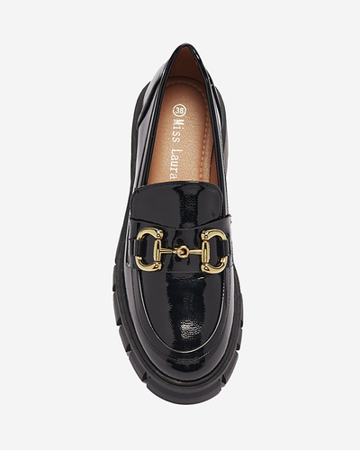 Mocassins noirs laqués pour femmes avec ornement Neriea - Chaussures