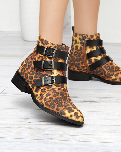 Bottines à talons plats femme imprimé léopard Leopado - Chaussures