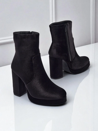 Bottines pour femmes à talons épais imitation velours Miss
