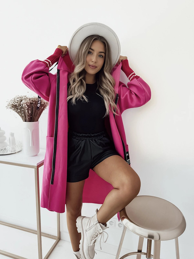 Royalfashion Manteau femme longueur genou veste en fuchsia