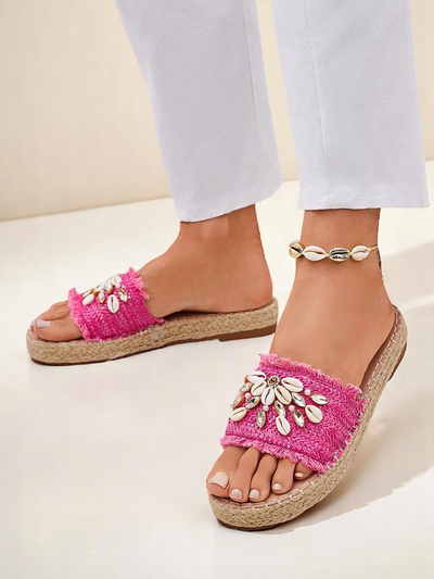 Claquettes pour femmes Royalfashion Callista Fuchsia sur plateforme avec coquillages