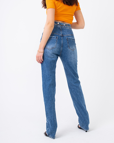 Jean bleu boyfriend pour femme avec ceinture décorative - Vêtements