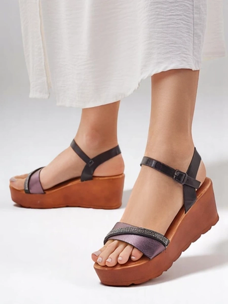 Sandales compensées pour femmes Royalfashion avec strass et paillettes Aurora Glow