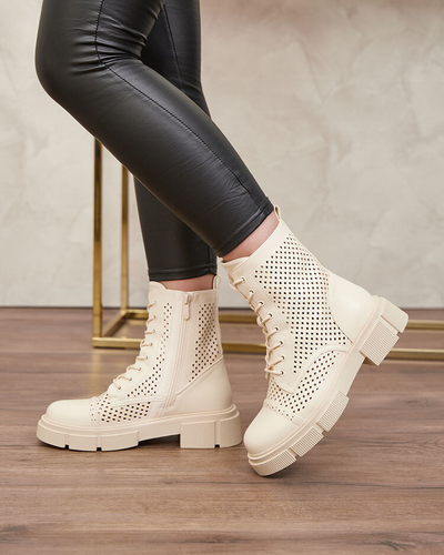 Bottes pour femmes beiges ajourées à talons plats Rolika - Footwear