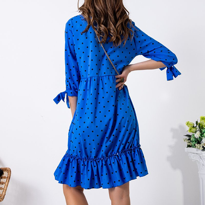 Robe évasée à pois cobalt pour femme - Vêtements