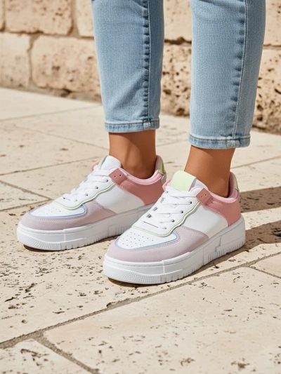 Sneakers pour femmes Hypatia Pastello gris clair cuir écologique printemps 4cm