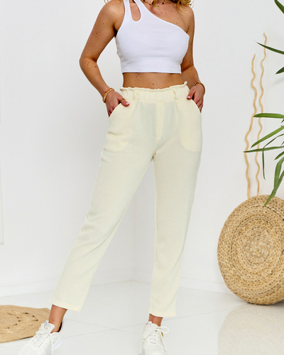 Pantalon large en velours côtelé écru pour femme - Vêtements