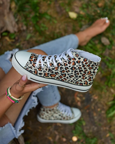 Royalfashion Baskets montantes beiges pour femme avec motif à la mode Jungle Jive