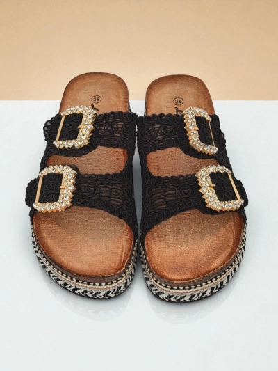 Royalfashion Sandales pour femme avec boucles strassées GlamCork