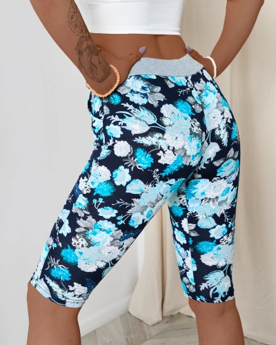 Short 3/4 bleu foncé pour femme avec motif floral - Vêtements